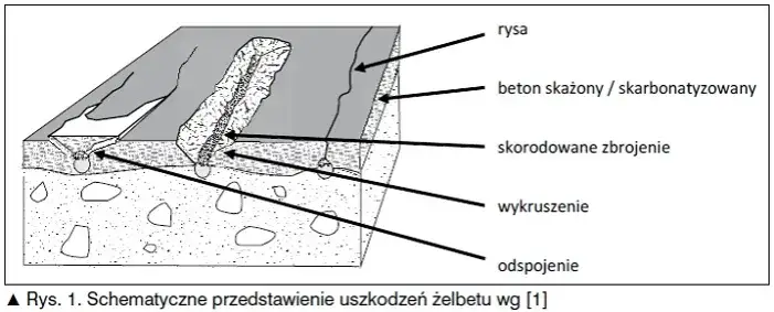 rodzaje uszkodzeń betonu pęknięcia wykruszenia raki