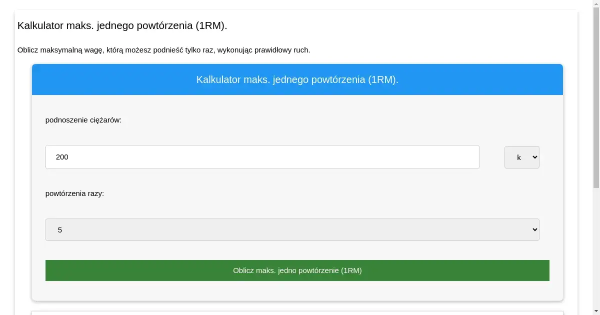 Zdjęcie Kalkulator powtórzeń: Oblicz swoje maksymalne obciążenie 1RM