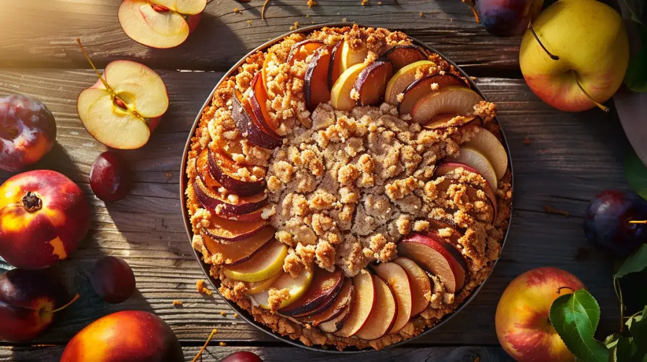 Zdjęcie Ciasto śliwkowo-jabłkowe: Owocowy duet pod kruszonką. Idealne?