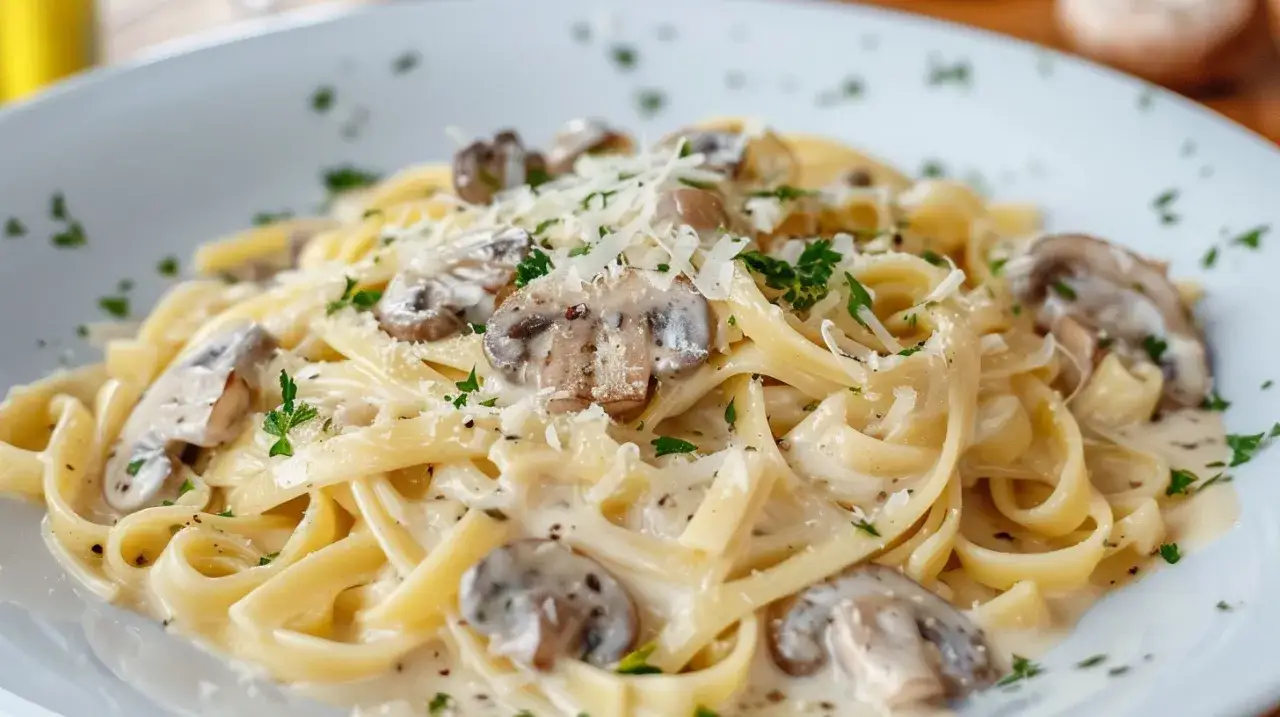 Zdjęcie Makaron z pieczarkami i śmietaną: Kremowy i pyszny