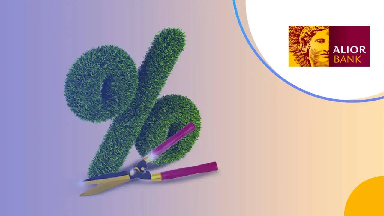 Symbol procentu z trawy, obcinany nożycami. Logo Alior Bank. Sprawdź, jakie jest oprocentowanie lokat w Alior Bank.