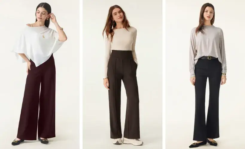 różne fasony spodni tailoring wide leg straight leg