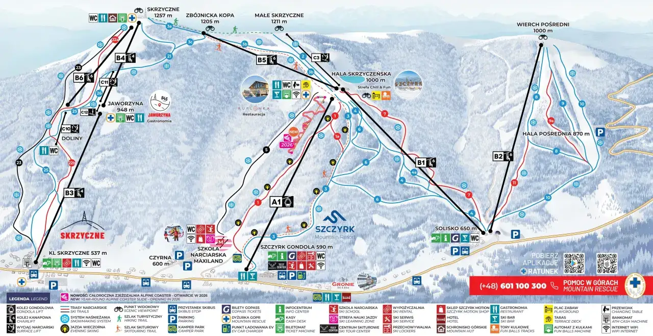 Mapa narciarska Szczyrku połączone ośrodki