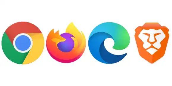 Ikony przeglądarek Opera, Firefox i Brave