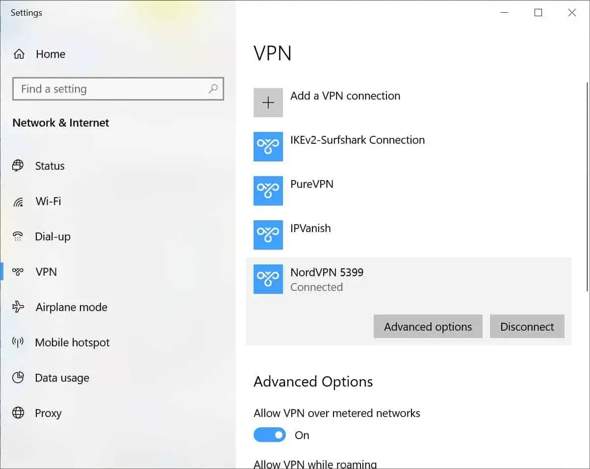 Ustawienia VPN Windows 10