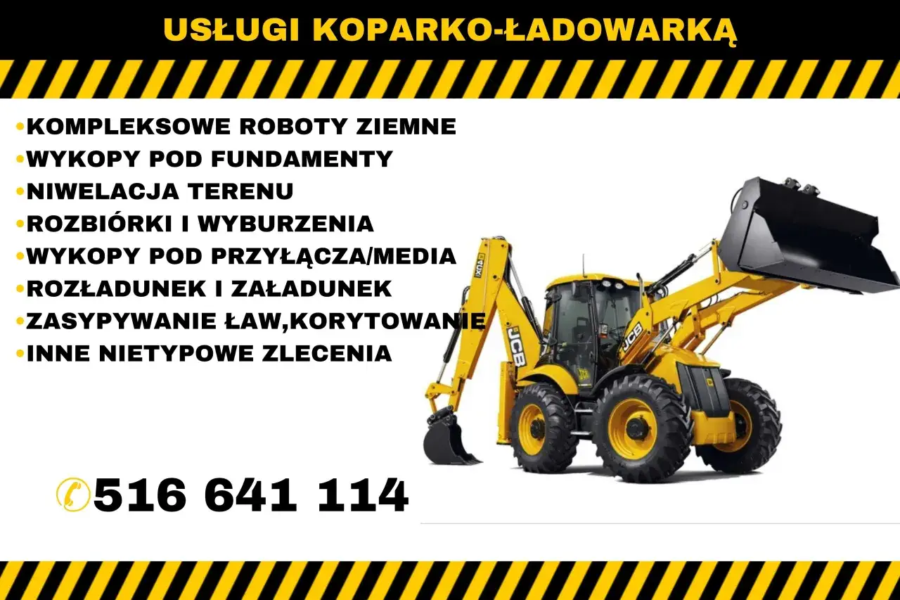 Szukasz zleceń na koparkę? Oferujemy kompleksowe roboty ziemne, wykopy, niwelację terenu i wiele więcej. Zadzwoń: 516 641 114.