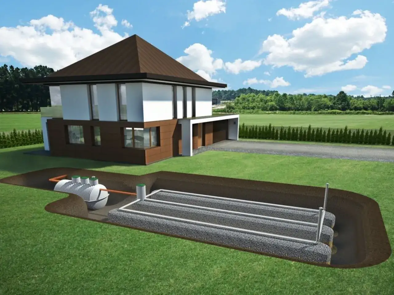 Nowoczesny dom z podziemną biologiczną oczyszczalnią ścieków. To najlepsza inwestycja w ekologiczne rozwiązania.