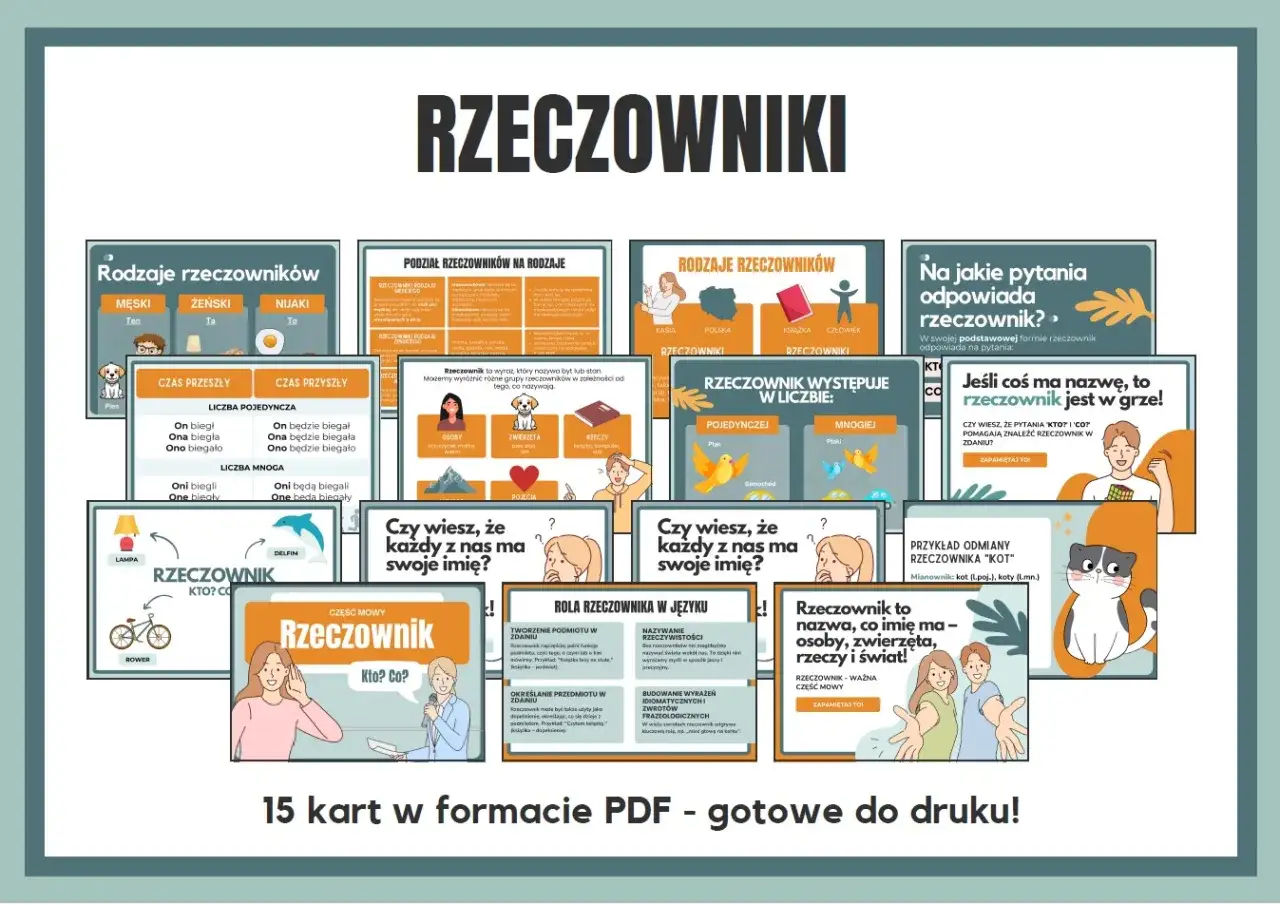 Rzeczownik to nazwa, kto co przykłady. Materiały edukacyjne o rzeczownikach: rodzaje, liczba, pytania, przykłady.