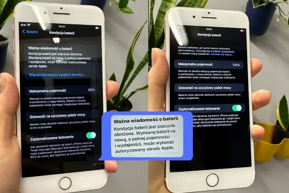 kondycja baterii iPhone poniżej 80% komunikat serwis