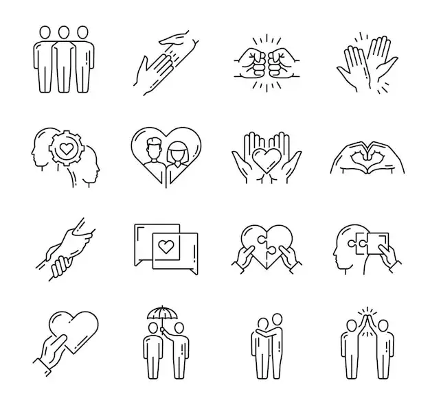 ikony symbolizujące wartości, marzenia, przeszłość, relacje