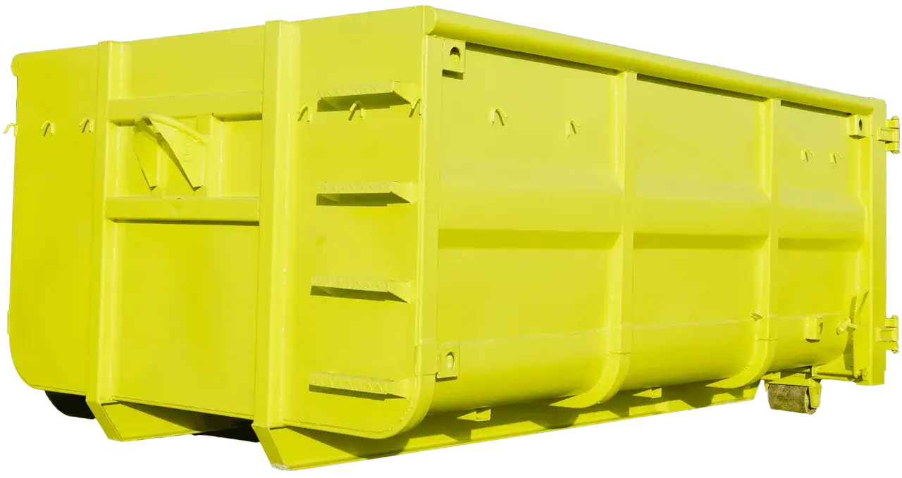 Jasnożółty kontener na śmieci, idealny do dużych remontów. Dowiedz się, ile kosztuje kontener na śmieci Warszawa.