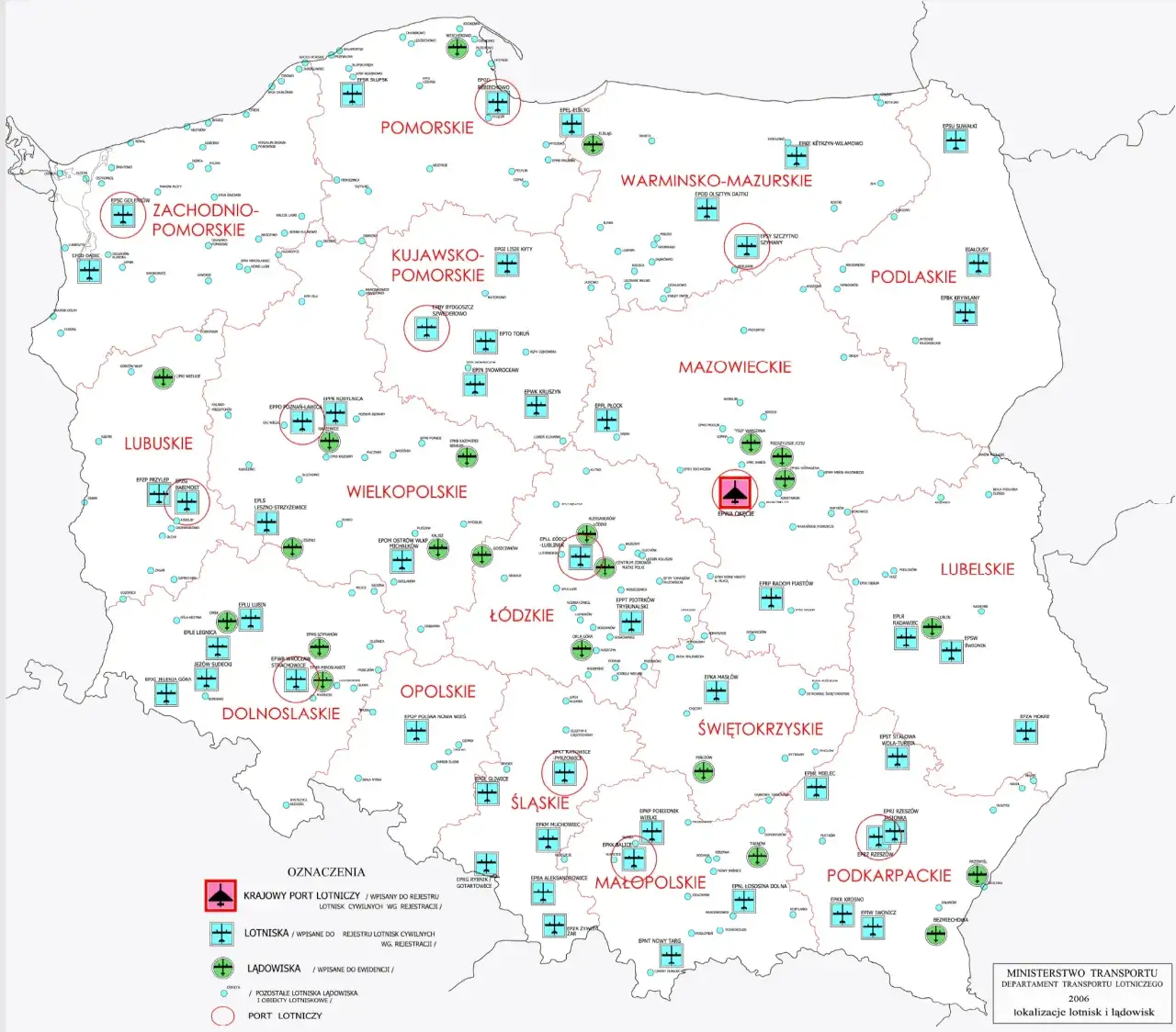 mapa lotnisk pasażerskich w Polsce