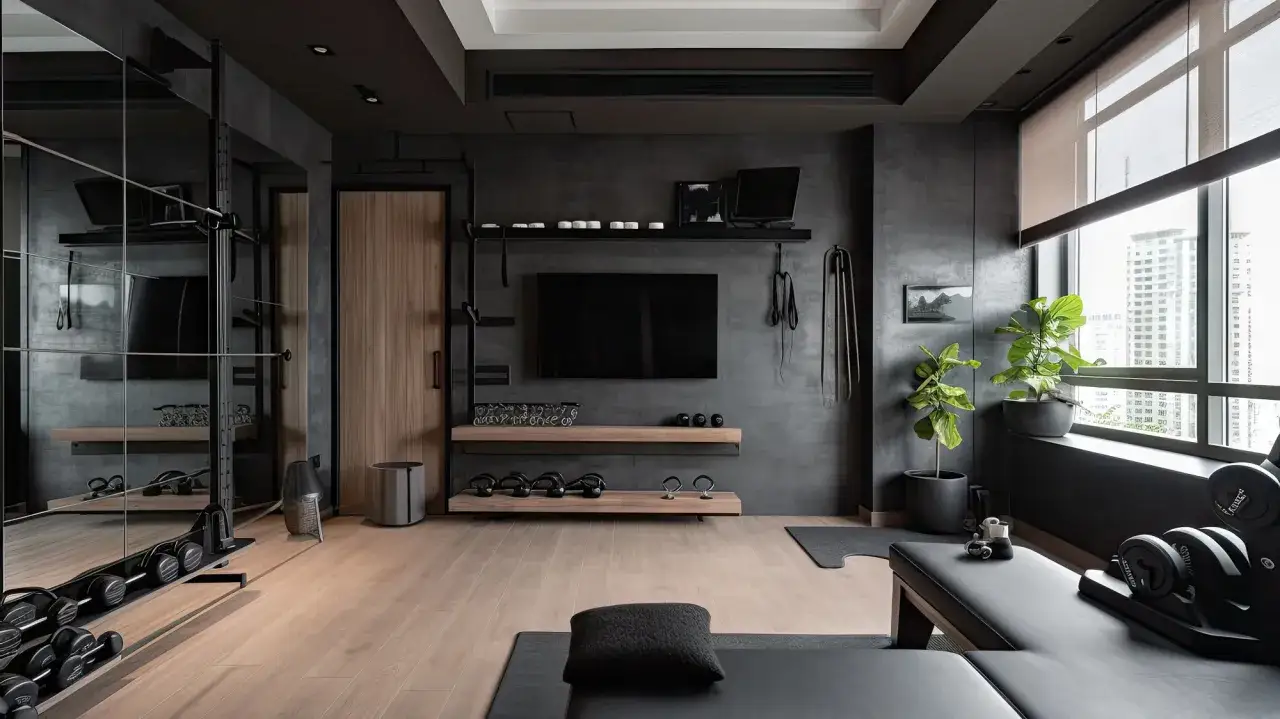 domowy kącik do ćwiczeń, małe mieszkanie przestrzeń treningowa