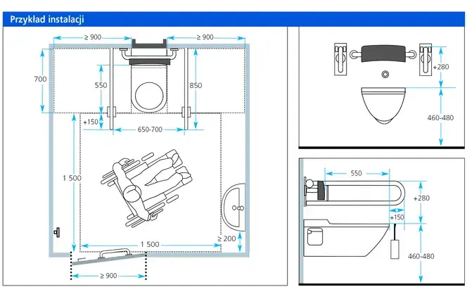 projekt łazienki dla niepełnosprawnych wymiary