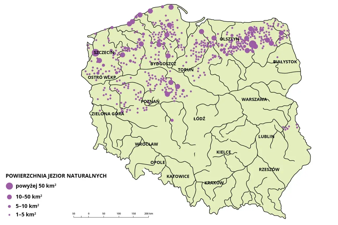 mapa Polski z regionami wędkarskimi jeziora