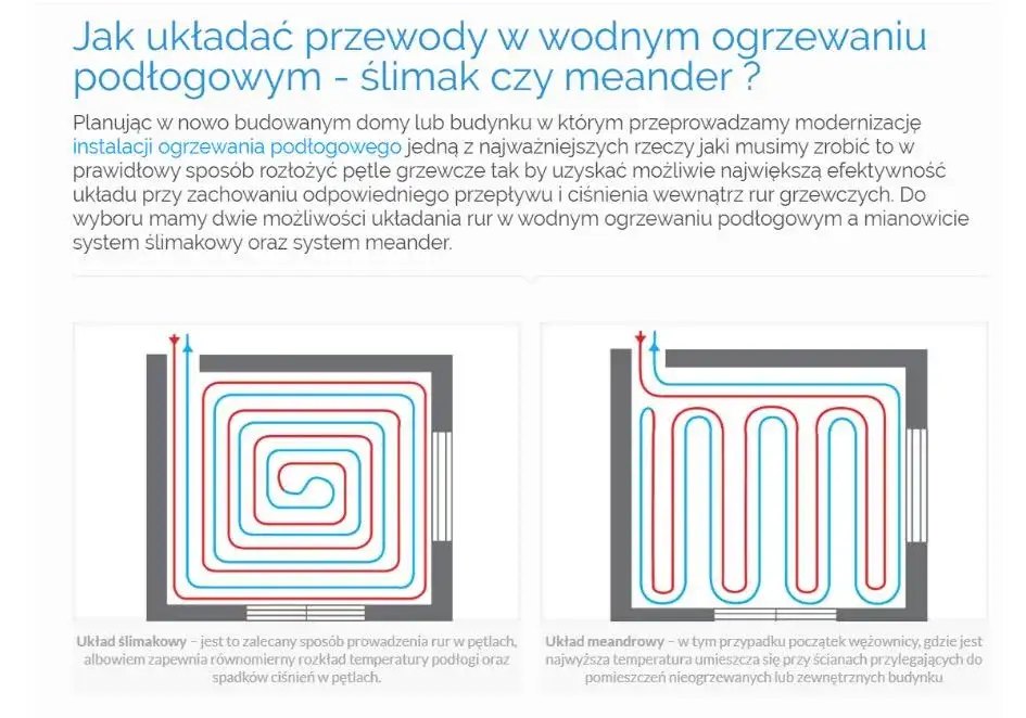 układanie rur ogrzewania podłogowego ślimakowo i meandrowo