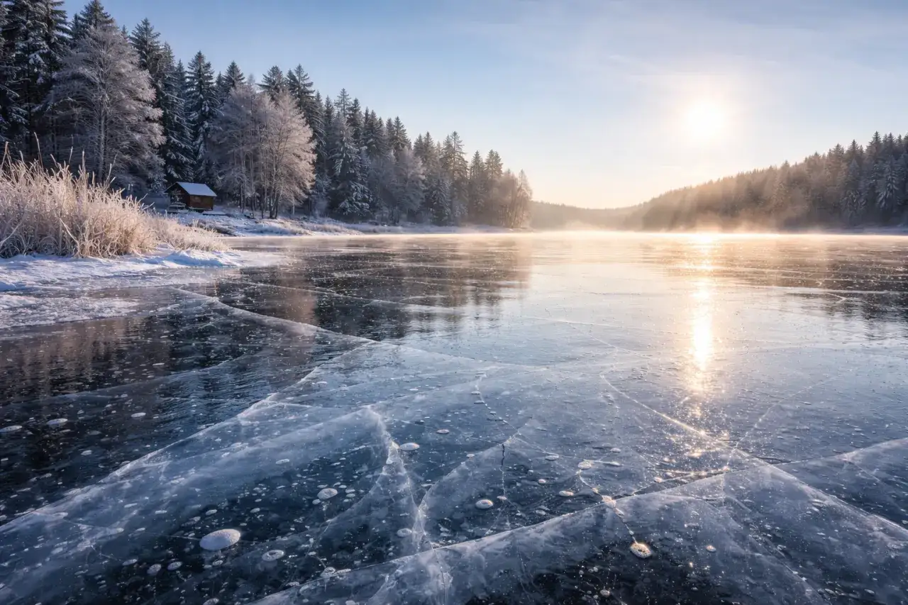 jezioro zimą l&oacute;d izolacja