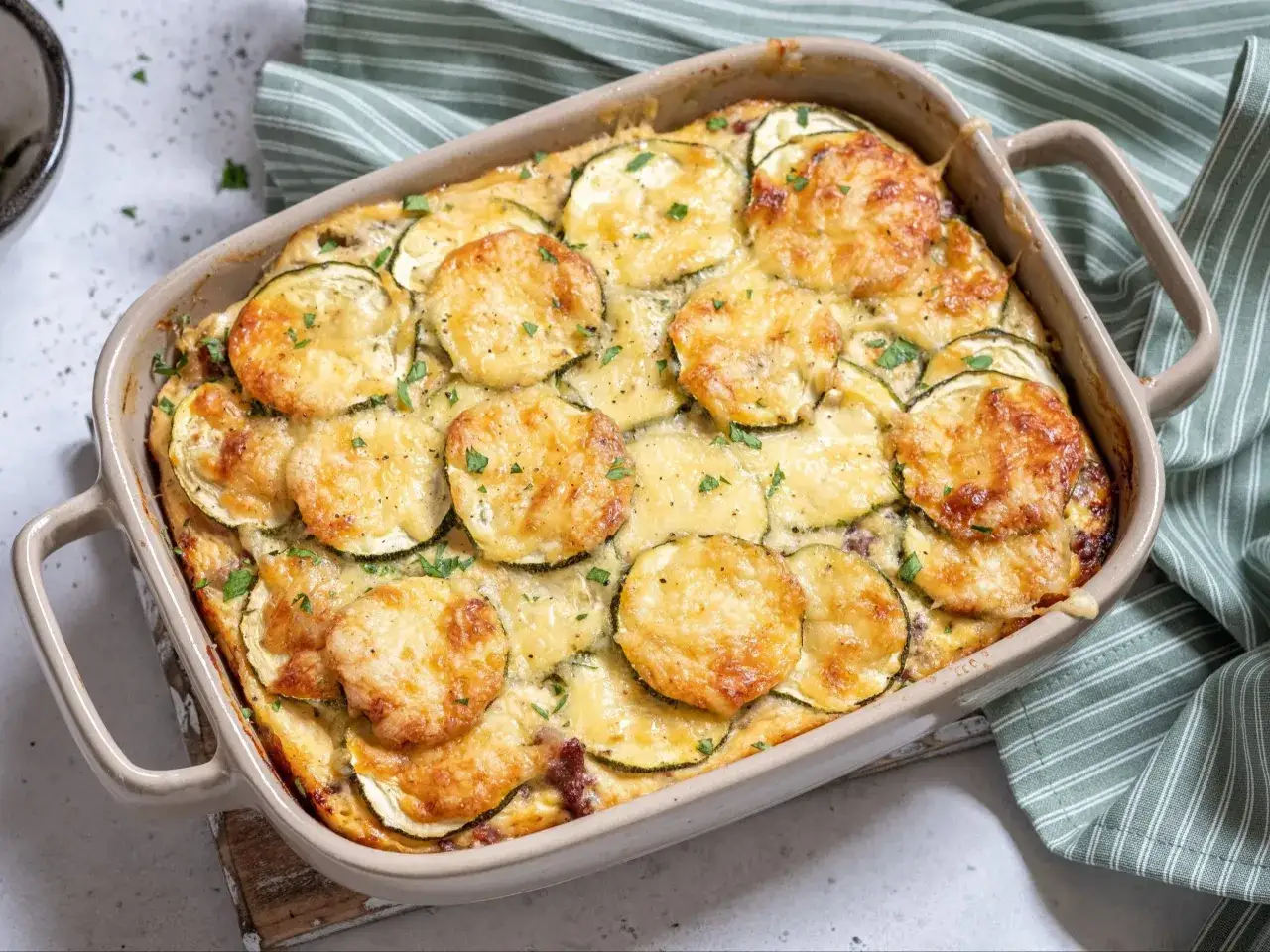 Zapiekanka z cukinii na stole