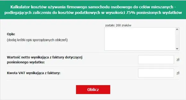 kalkulator podatkowy samoch&oacute;d firmowy