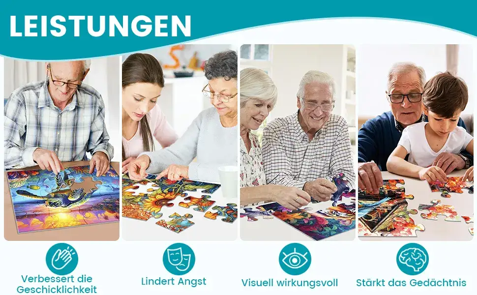 Osoba starsza układa puzzle z dużymi elementami