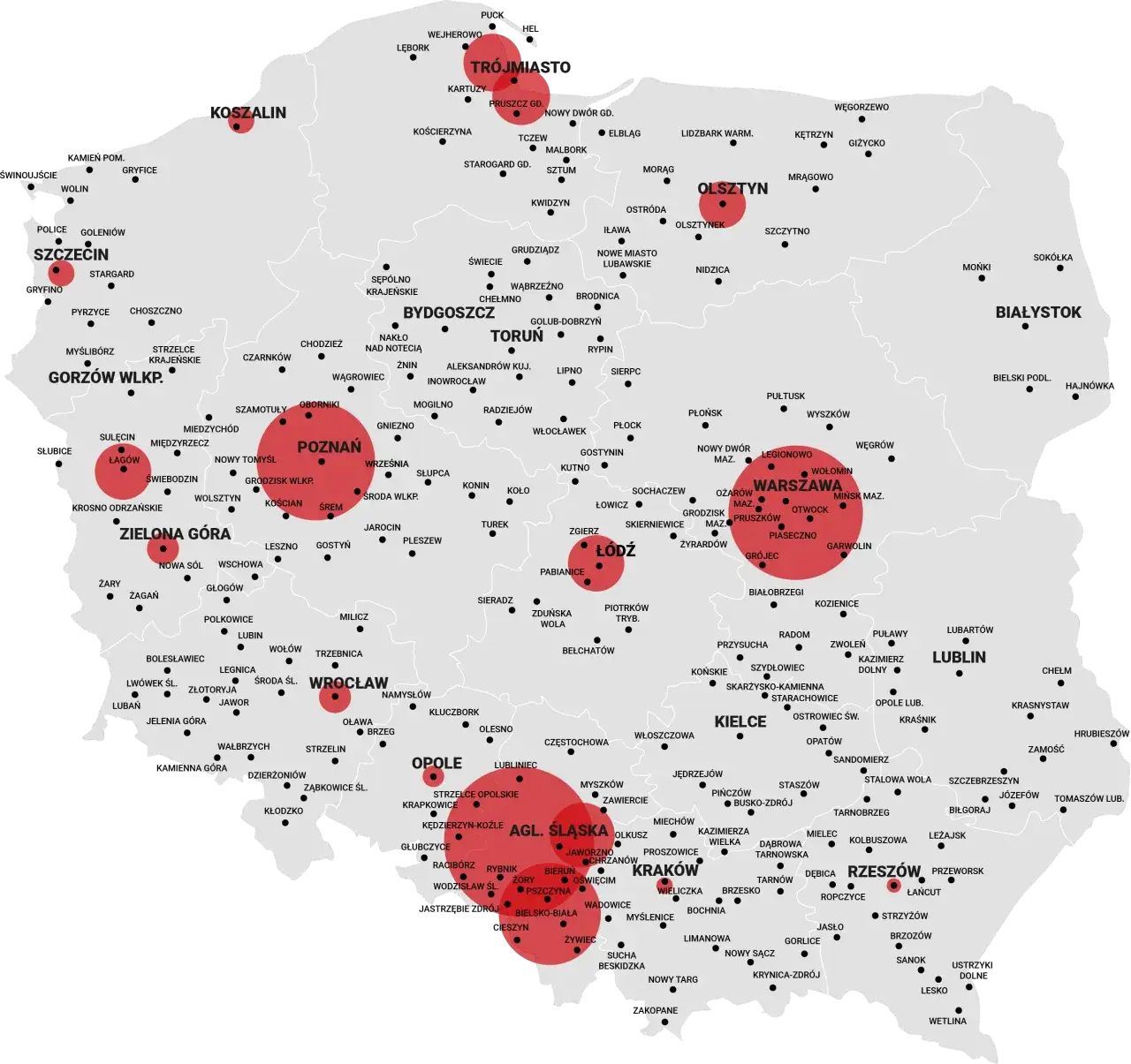 Mapa zasięgu stacji radiowych FM Polska