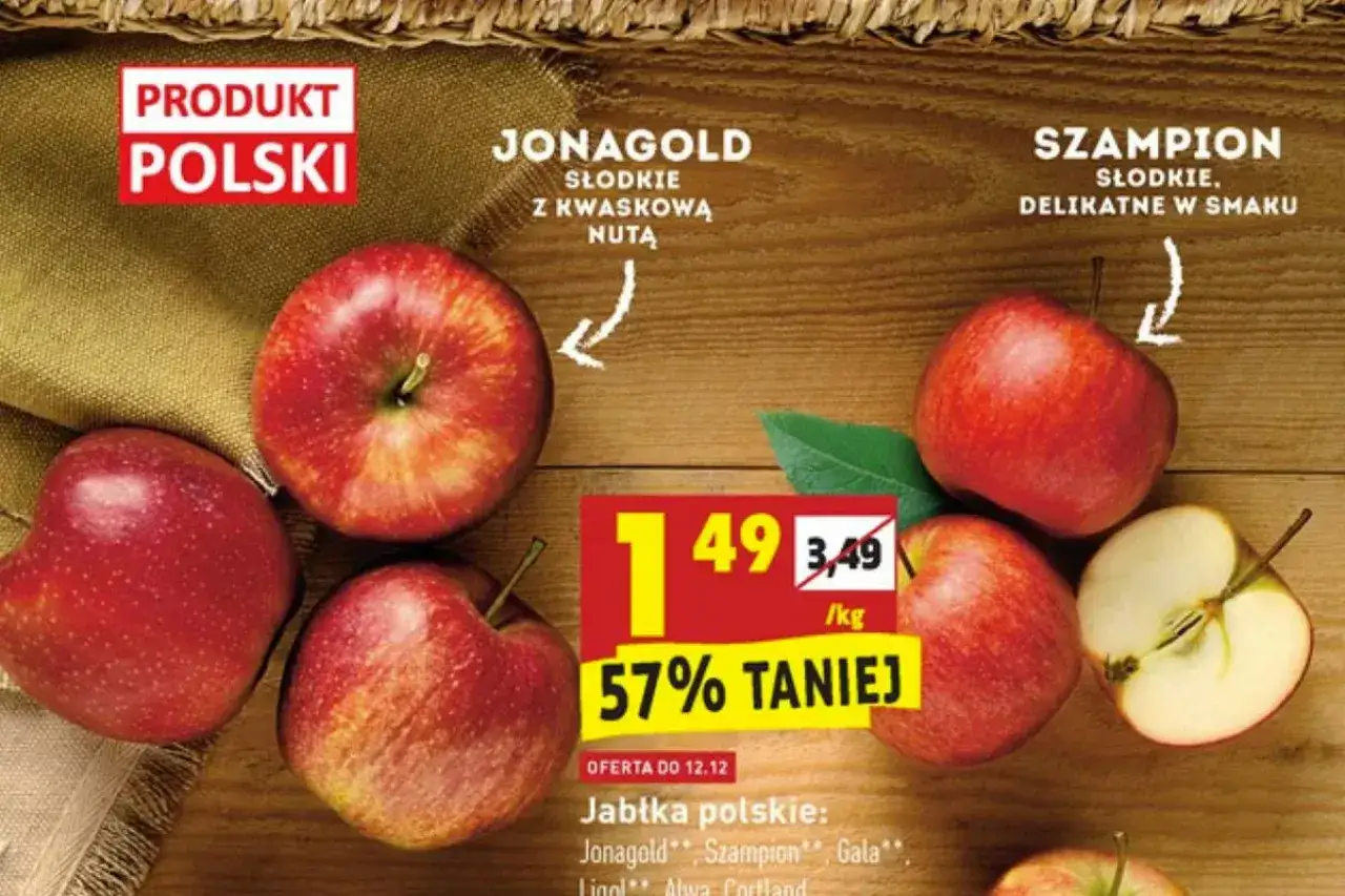 Idealne jabłka na szarlotkę z Biedronki: Jonagold i Szampion. Słodkie z kwaskową nutą, idealne do pieczenia.