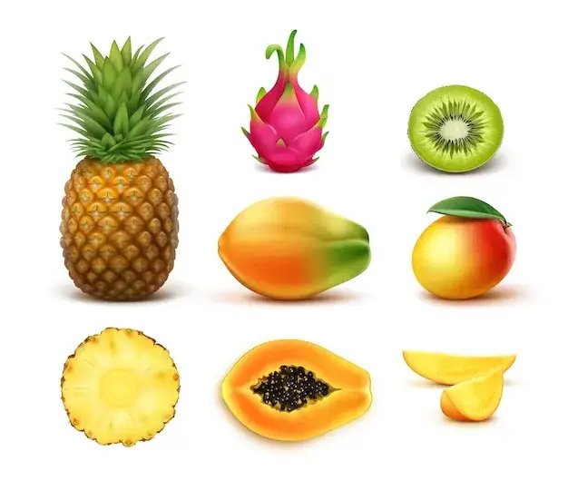 ananas papaja mango owoce egzotyczne