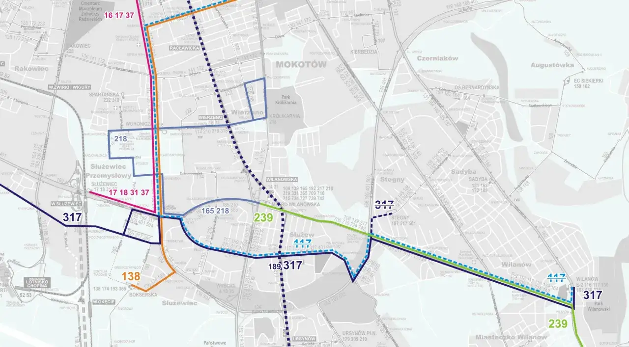Mapa trasy autobusu 723 ZTM Warszawa