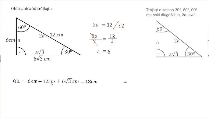 tr&oacute;jkąt prostokątny wz&oacute;r na obw&oacute;d twierdzenie pitagorasa