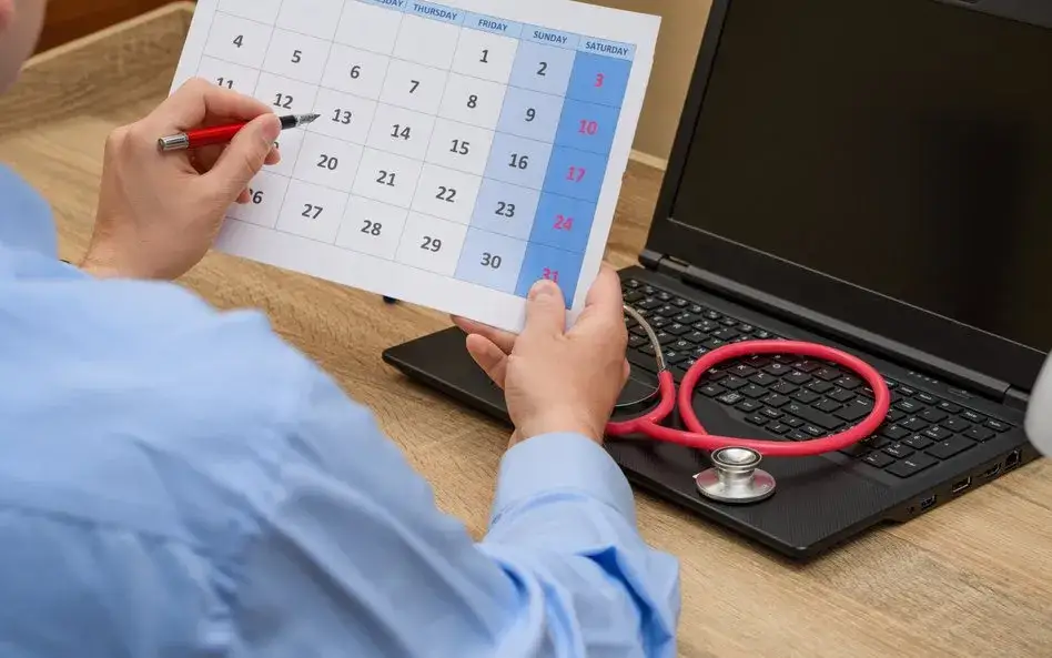 Pacjent oczekujący na rehabilitację, kalendarz, długie kolejki NFZ