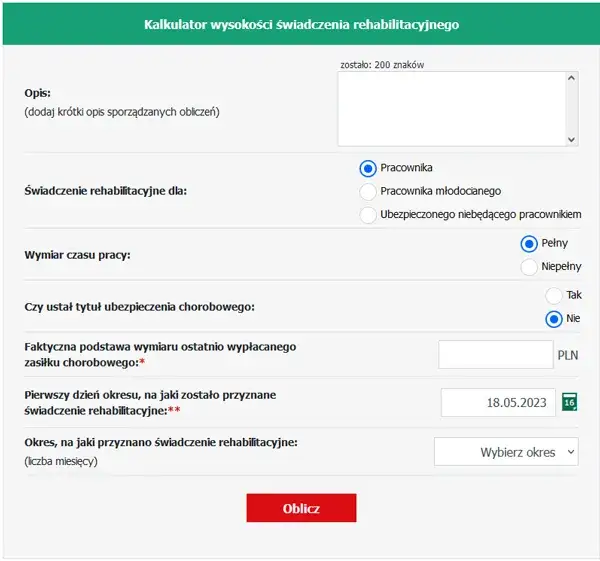 wykres świadczenia rehabilitacyjnego procenty i limity