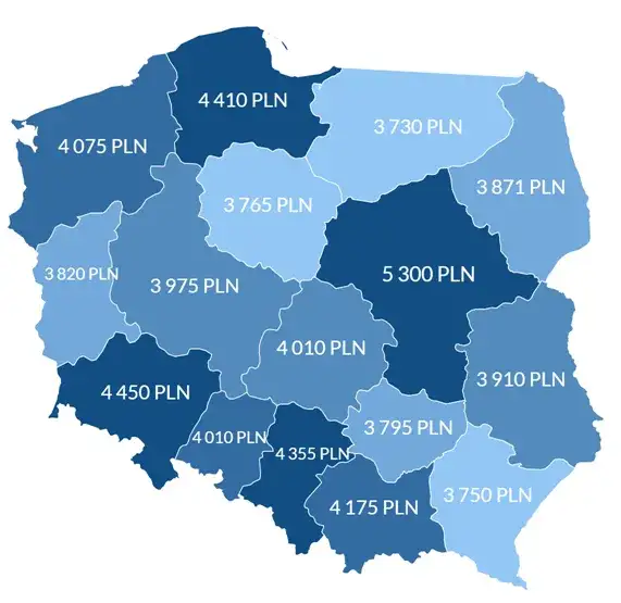 mapa Polski zarobki barmanów