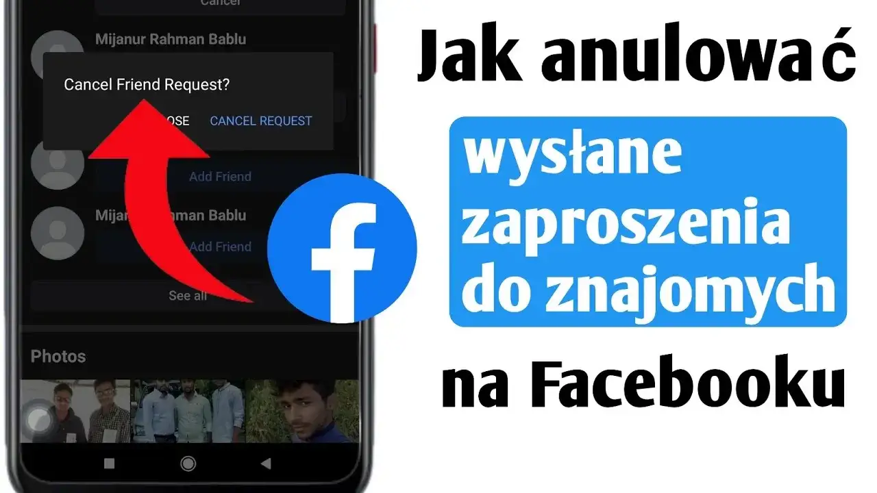 Anulowanie zaproszenia na Facebooku na ekranie telefonu