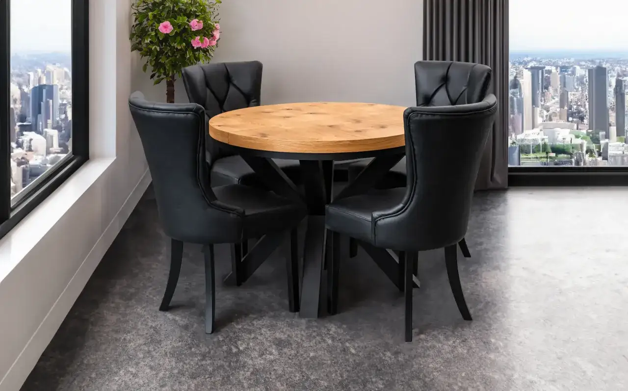 okrągły st&oacute;ł krzesła style skandynawski loft glamour
