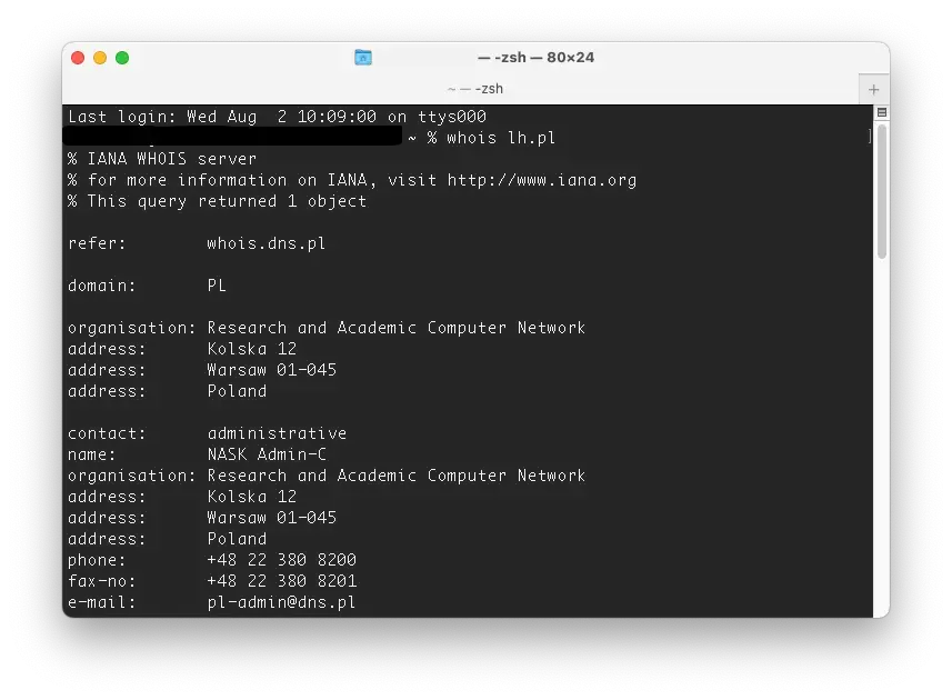 NASK WHOIS interface screenshot