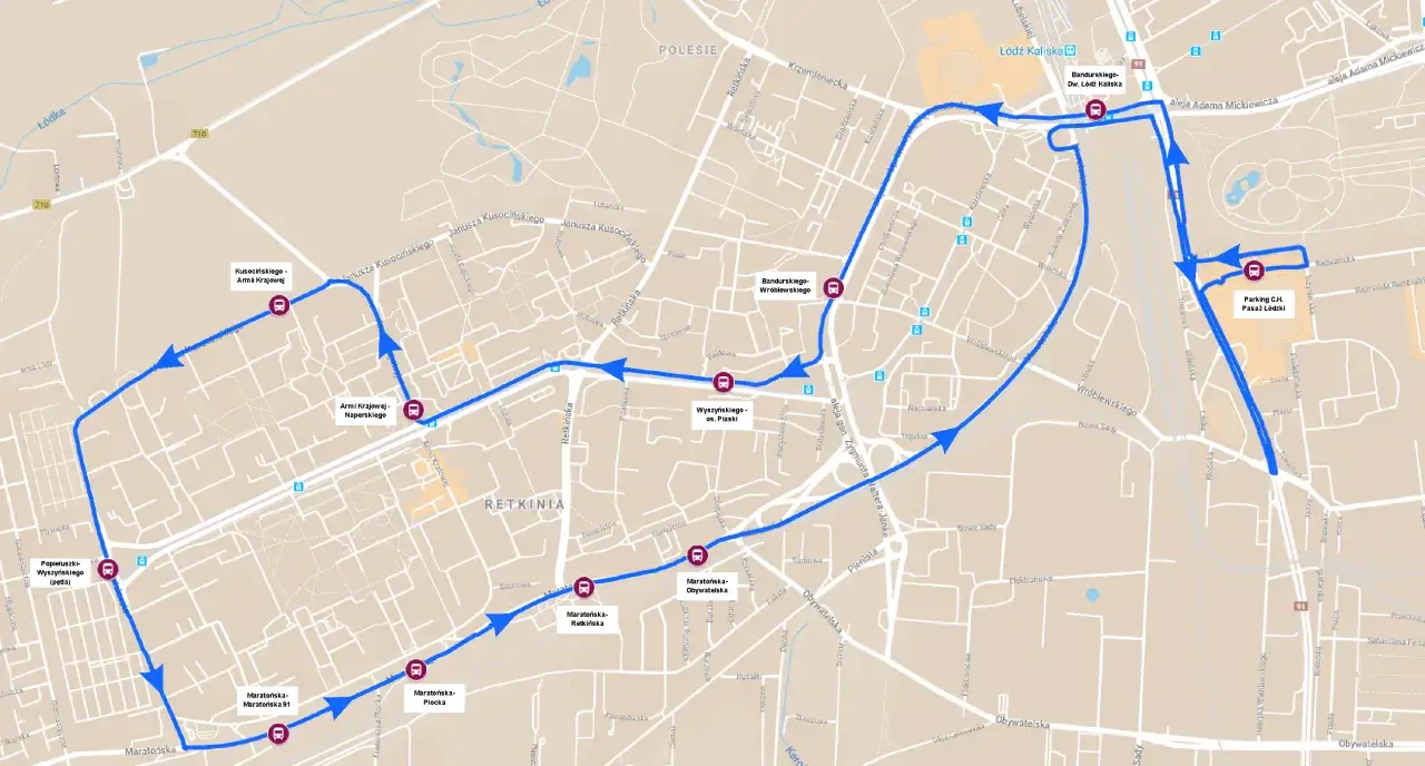 mapa pętla metro młociny przystanek autobus auchan