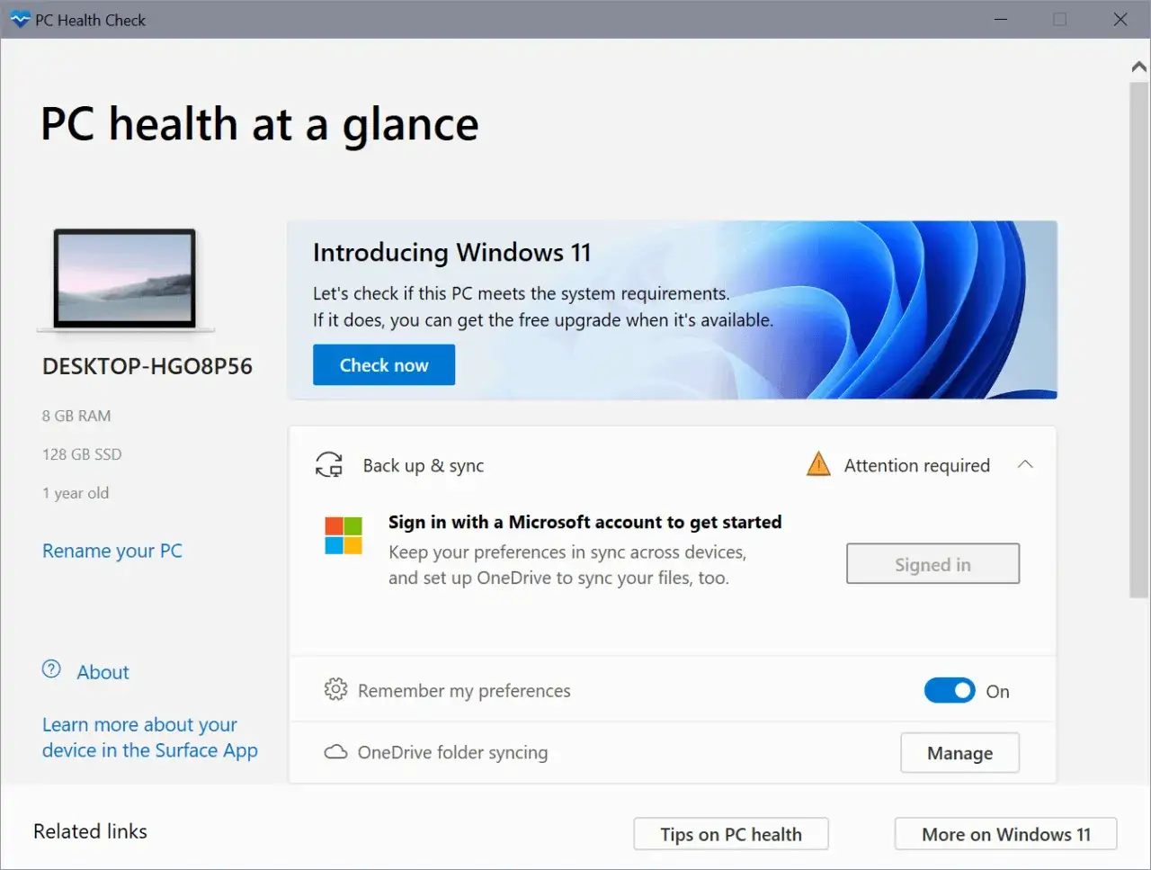 Aplikacja PC Health Check informuje o stanie komputera i sprawdza, czy spełnia on **windows 11 wymagania**.