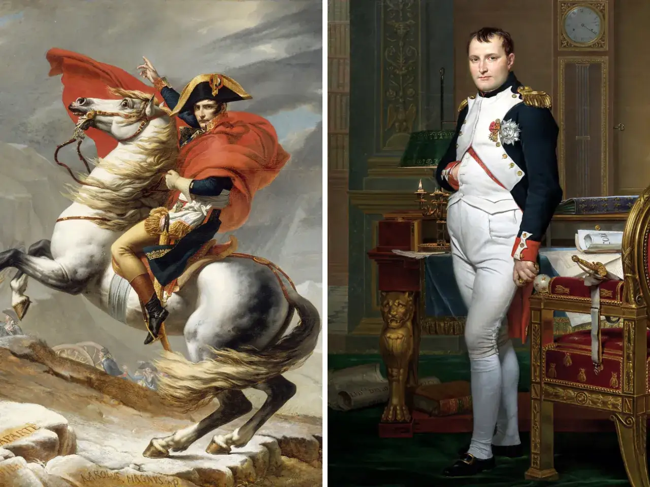Dwa portrety Napoleona Bonaparte: na koniu w dramatycznej pozie i stojącego w gabinecie. Ciekawe fakty o Napoleonie Bonaparte.