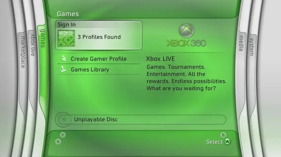 Xbox 360 menu historia pobierania