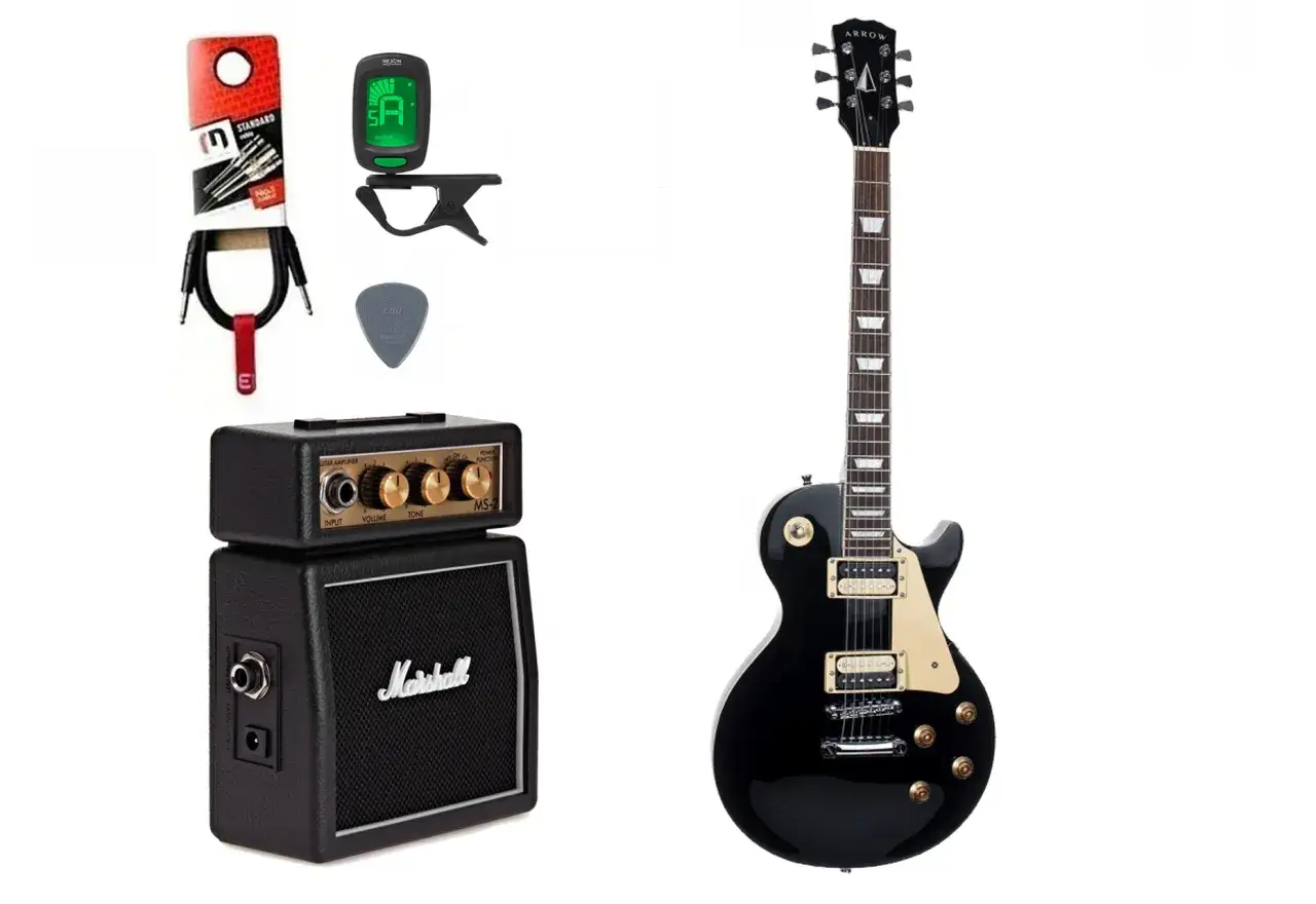 zestaw startowy gitara elektryczna wzmacniacz kabel