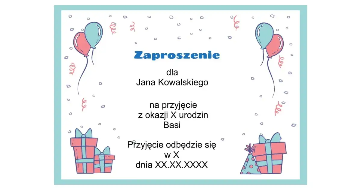 Szablony zaproszeń urodzinowych dla dziewczynki do druku