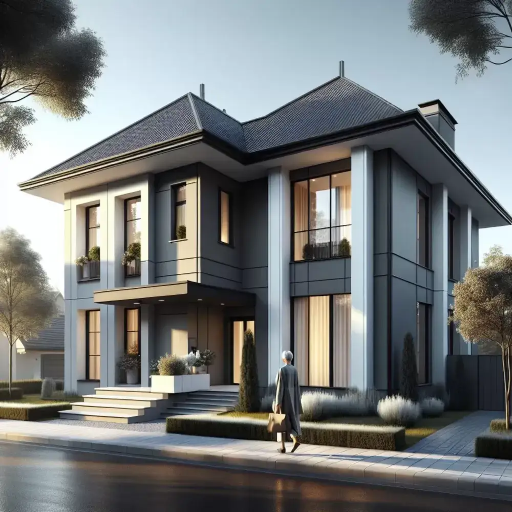 Zdjęcie Idealna elewacja do grafitowego dachu i białych okien, która zachwyca