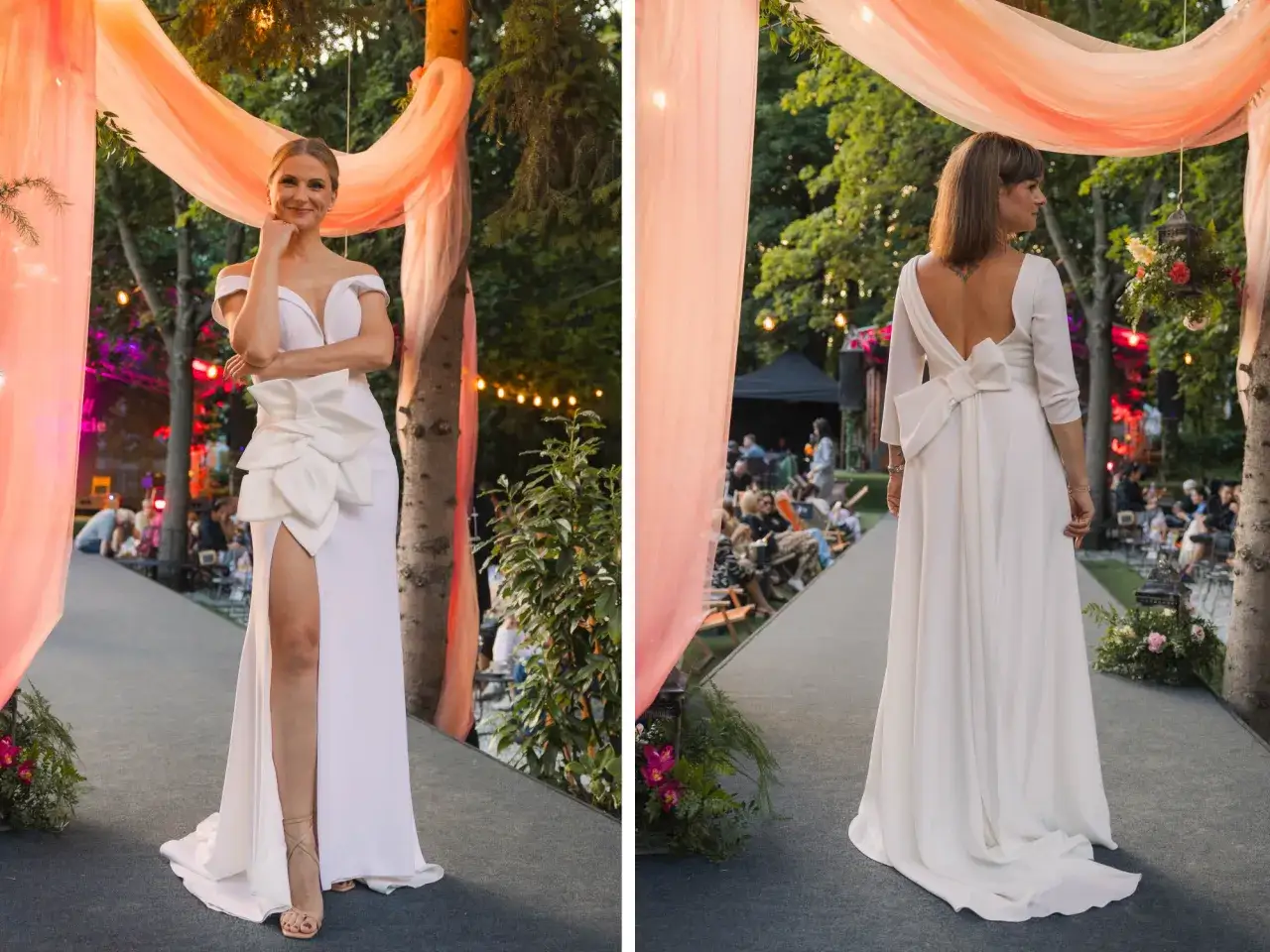 r&oacute;żne typy sukien ślubnych, panna młoda w salonie, projektantka