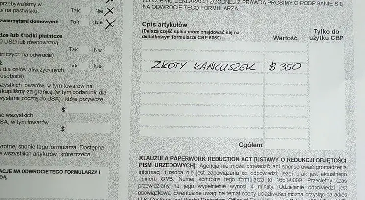 formularz FinCEN 105 przykład