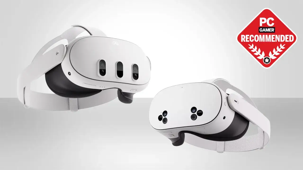 Dwa białe gogle VR, idealne do gier na PC. Znak 