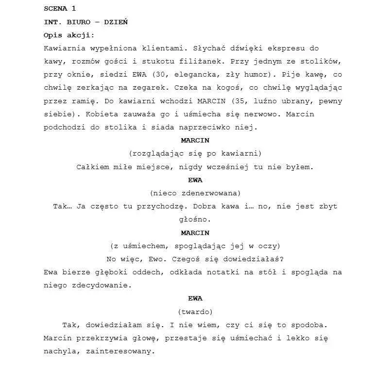 przykład formatowania scenariusza filmowego