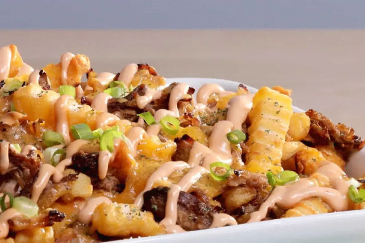 Loaded fries with cheese and pulled pork