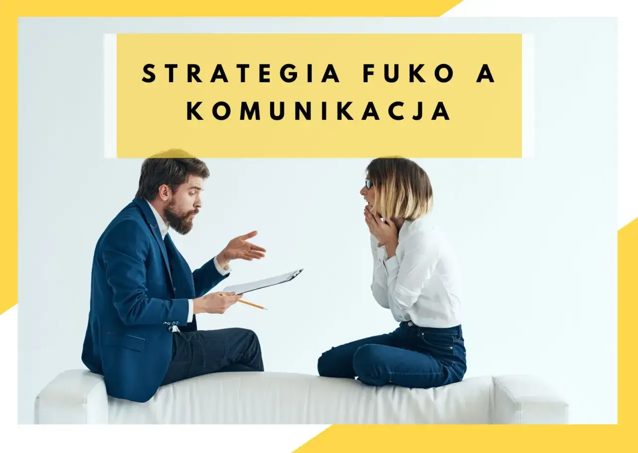 Mężczyzna w garniturze tłumaczy coś kobiecie, kt&oacute;ra jest zaskoczona. Tekst na ż&oacute;łtym tle: 