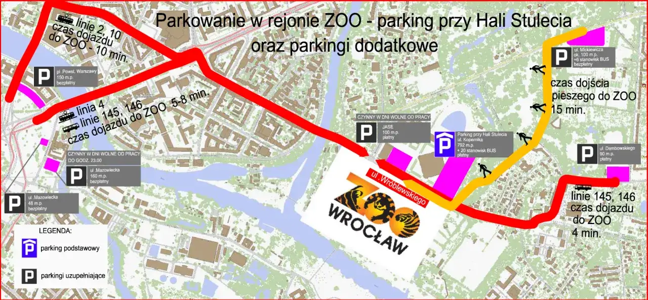 Mapa dojazdu parking Afrykarium Wrocław
