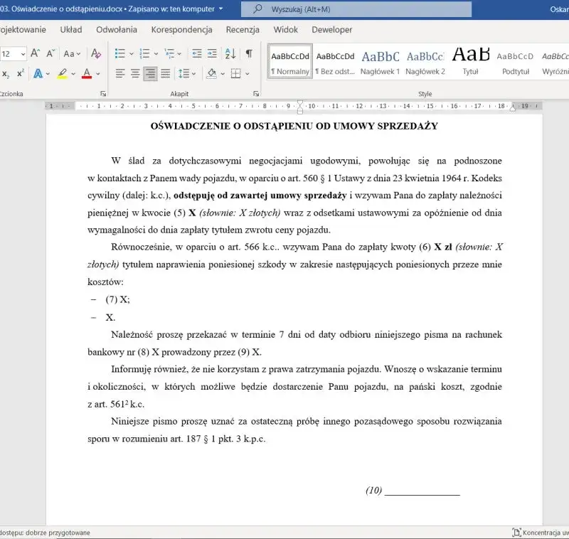 dokumenty do zwrotu samochodu, formularze prawne